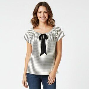 LOFT Womens Blouse Striped Bow Tie Size XS Petites Business casual Whimsigoth